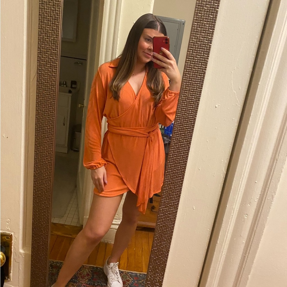 Orange Wrap Mini Dress